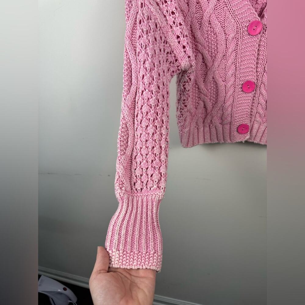 Pilcro Anthro Sweater Size Small Cableknit Cropped Cardigan Pink Shabby chic - Picture 4 of 8